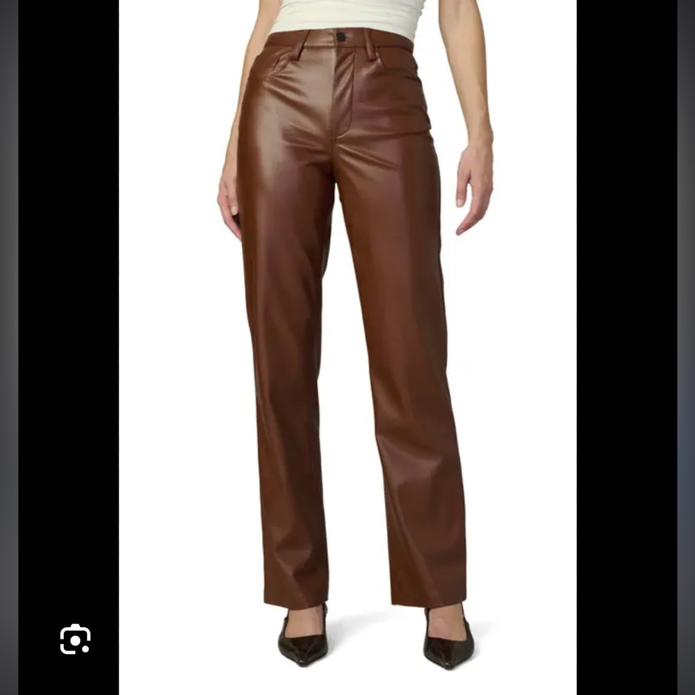 Joe B by Joe Benbasset Leather Brown Straight Leg Trouser Pants